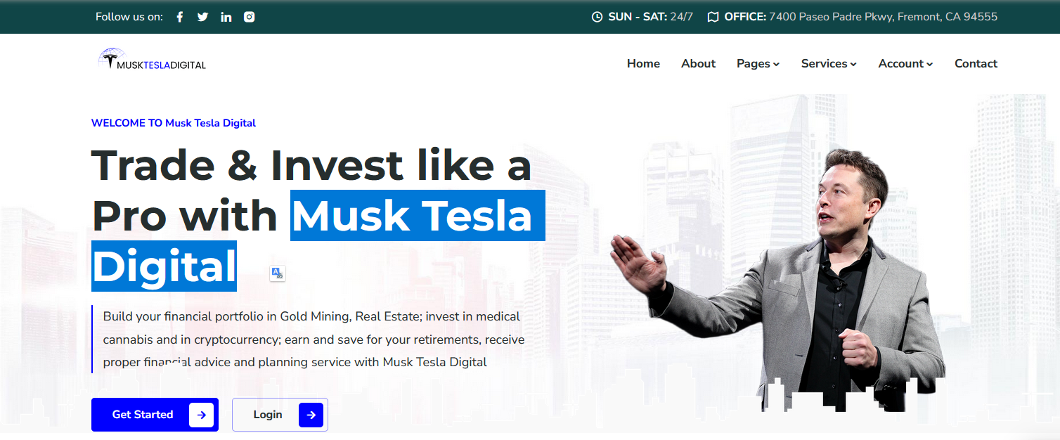 Сайт компании Musk Tesla Digital