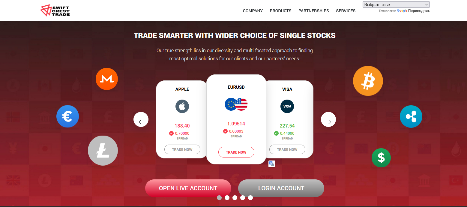 Сайт компании Swift Crest Trade